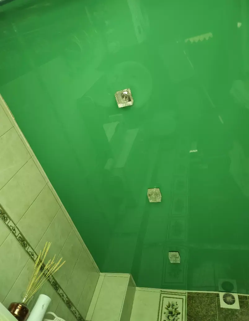 Зеленый натяжной потолок для санузла — Коломна, Гражданская, 59, фото 1